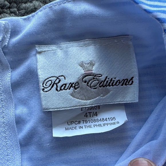 Rare Editions Light Blue Striped Floral Embroidered Dress with Satin Sash - Picture 2 of 5